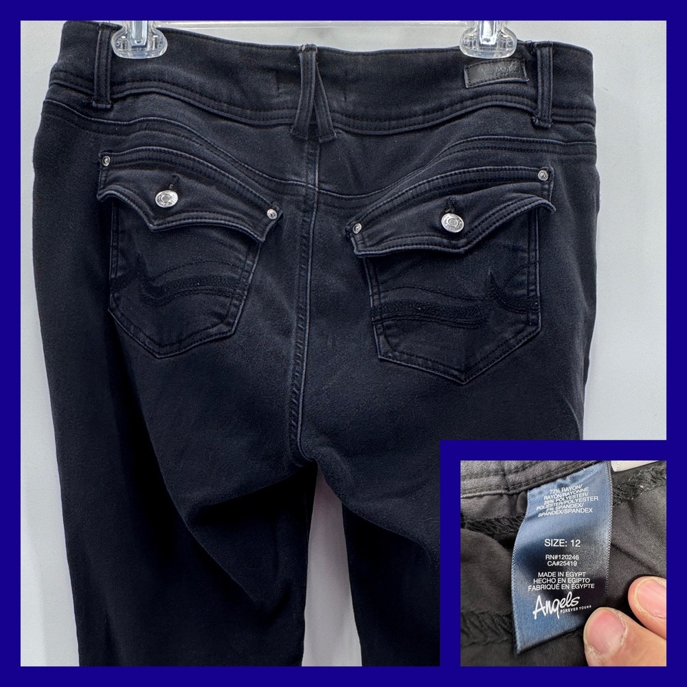 Angels Forever Young Womens Black‎ Denim Jeans Size 12 Bootcut Stretch